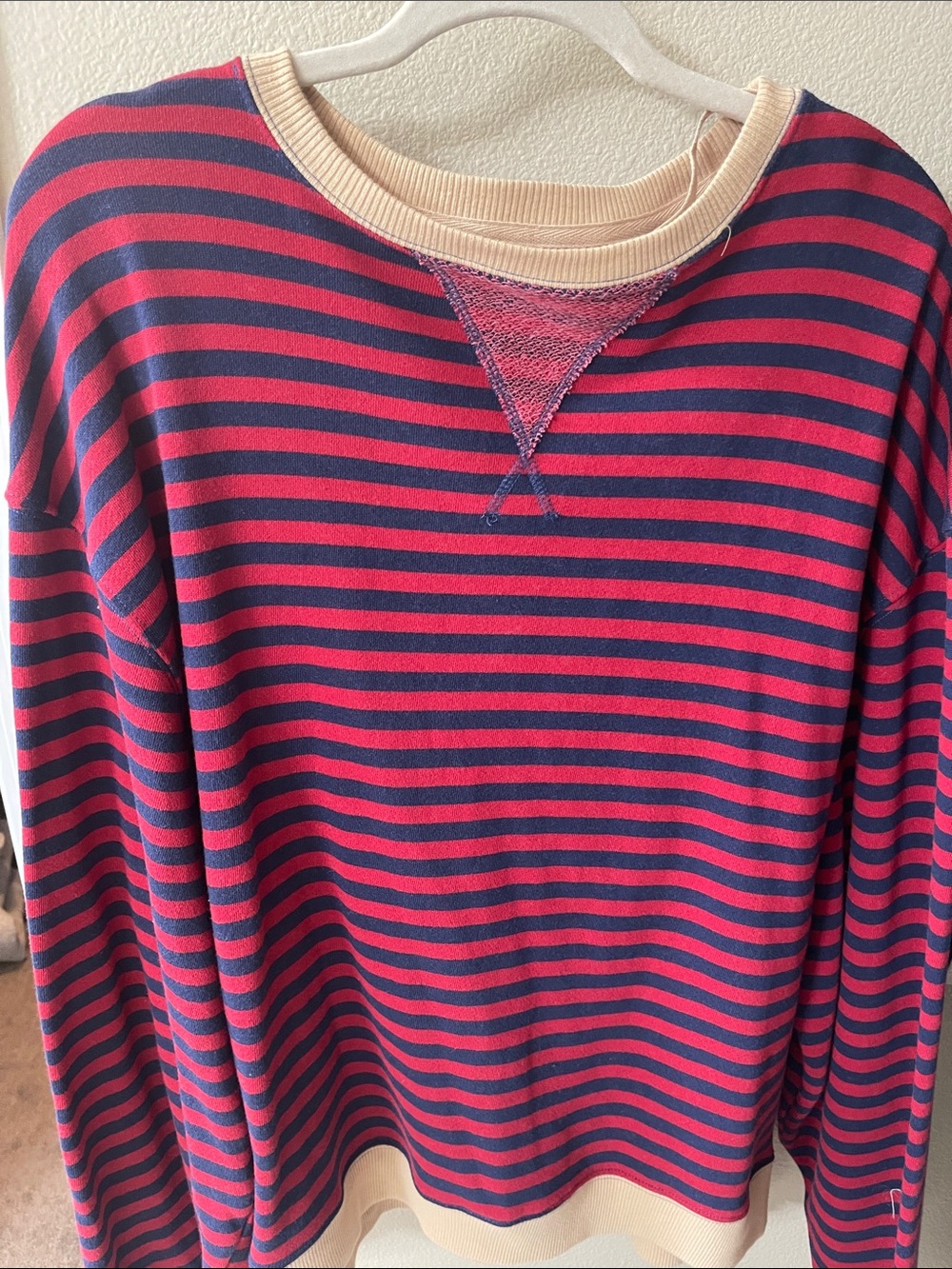 We the Free People Navy and oversized red Striped Pullover Sweater